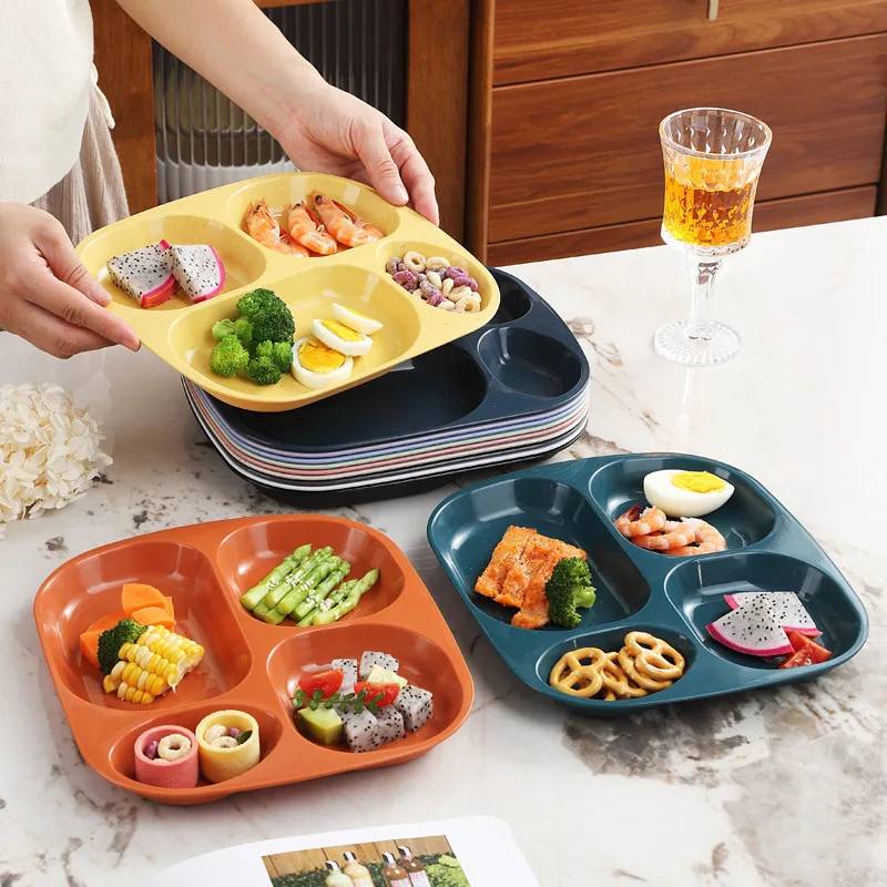 3pc 4 Grids Plastic Individual Plate,Reusable Healthy Diet And Weight Loss Divider Plate Ideal Multicolor